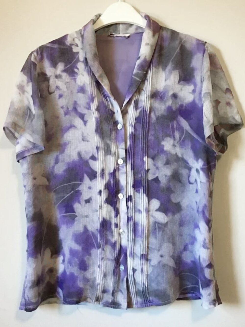 VTG 90s Purple Watercolour Floral Print Blouse L Purple Prose